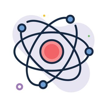 Atomic structure, flat outline icon of physics, chemistry, and STEM learning vector