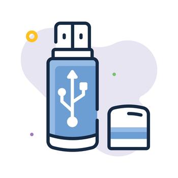 USB flash drive flat outline icon, data storage and digital study material vector