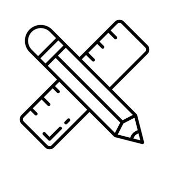 Pencil and ruler symbolizing writing, drawing, and basic school tools outline vector