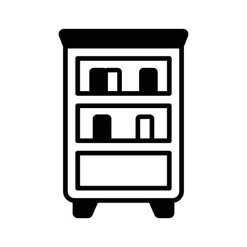Organized study materials and library resources, glyph icon of bookshelf.. vector