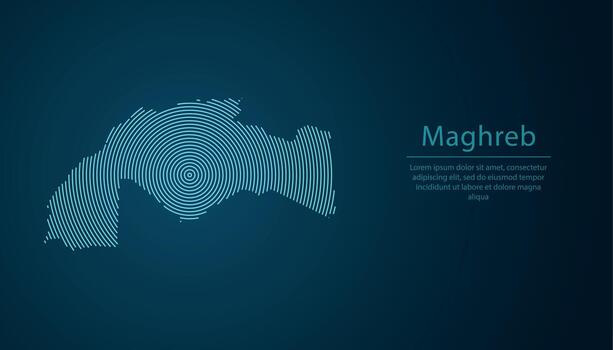 Digital circular line map of Maghreb region in glowing neon style vector