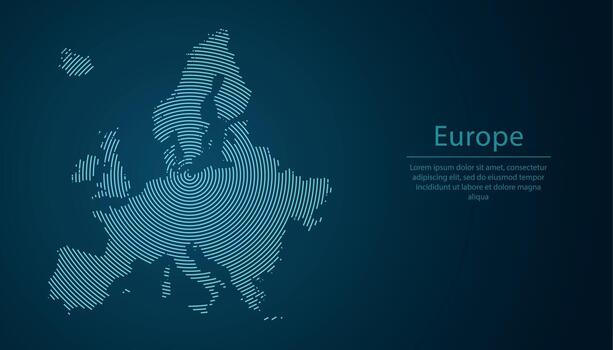 Concentric circle line map of Europe in glowing digital style vector
