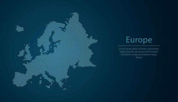 Abstract glowing circular map of Europe with digital blue contour lines vector