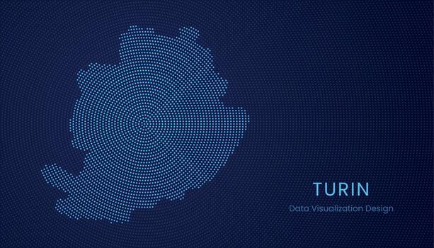 Turin city dotted digital map for data visualization design vector