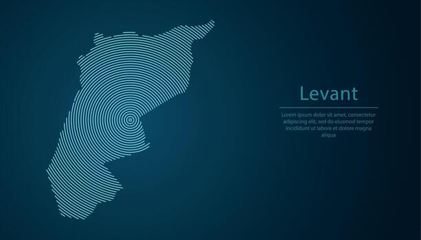 Abstract neon line map of Levant region in glowing circular style vector
