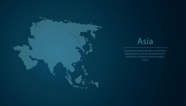 Concentric circle line map of Asia in digital neon style vector