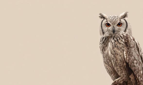 A large owl is perched on a branch, looking directly at the camera photo