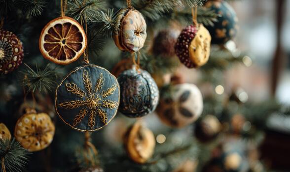 A Christmas tree with many ornaments photo