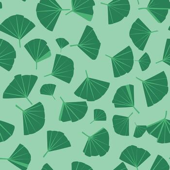 sin costura modelo de estilizado gingko biloba hojas en varios sombras de verde en un ligero verde antecedentes. esta moderno y elegante botánico diseño es Perfecto para textiles y bienestar marca. vector