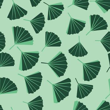 Seamless pattern of green ginkgo biloba leaves on a light green background, creating a refreshing and modern botanical design with a two-tone shadow effect. vector