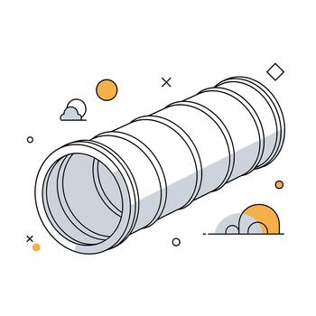 Modern isometric illustration of a cylindrical pipe segment, depicted in a clean line art style with geometric accents and a simple color palette. vector