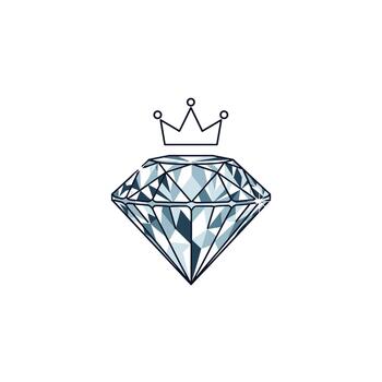 Elegant logo or icon design featuring a sparkling faceted diamond topped with a simple, minimalist crown, symbolizing luxury and quality. vector