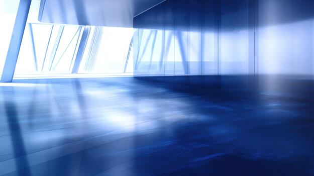 Modern Blue Abstract Architecture Interior, Light Reflections, Futuristic Design, architectural photo