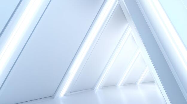 resumen futurista triángulo túnel con brillante LED Encendiendo, moderno minimalista arquitectura fondo, hacer foto