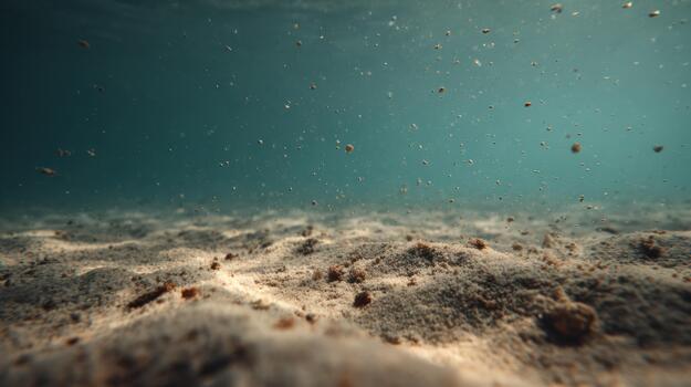 Underwater scene sandy seabed with clear water and sunlight effect photo