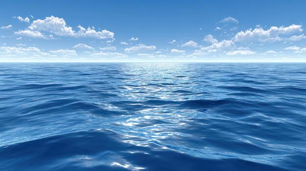 Vast blue ocean under clear sky with clouds horizon view background photo