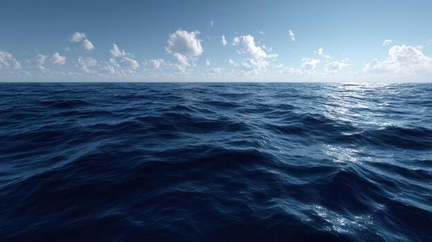Ocean waves under blue sky with clouds calm water surface horizon view photo