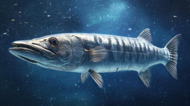Underwater portrait of a barracuda with detailed fins and scales photo