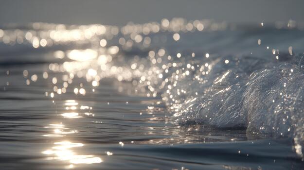 Ocean waves illuminated by sunlight creating sparkling reflections photo
