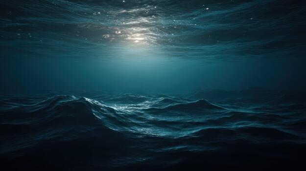 underwater ocean scene with moon and stars photo