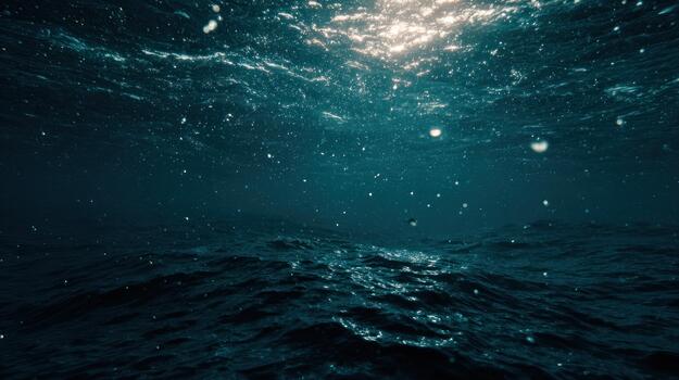 Underwater scene with sunlight and bubbles abstract ocean background photo