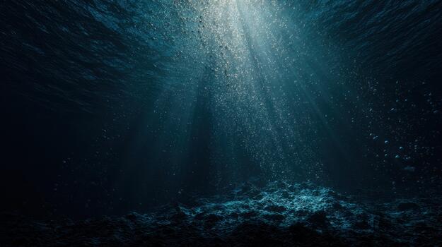 Underwater scene sunlight pierces dark depths creating atmospheric visuals photo