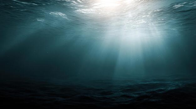 Underwater scene sunlight piercing through ocean depths with rippling water photo