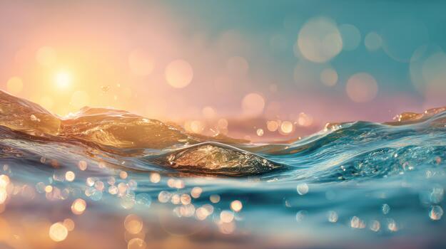 Abstract ocean waves with sunlight and bokeh effect nature background photo