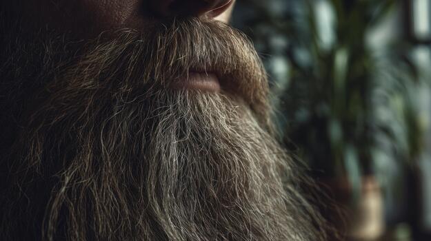 Close up of a full beard with detailed texture and natural lighting photo