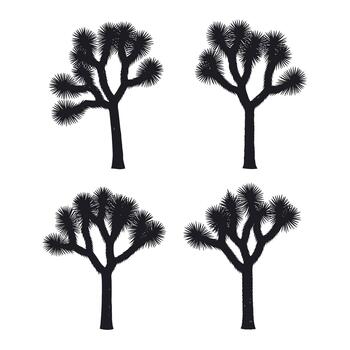 negro siluetas de cuatro único Joshua arboles son aislado en un blanco antecedentes. esta conjunto de el icónico Desierto planta es ideal para proyectos relacionado a el americano Sur oeste. vector