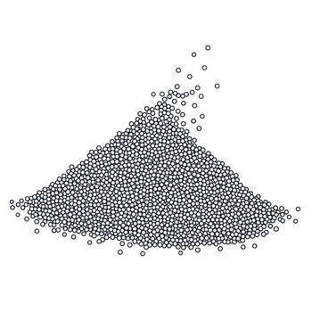 resumen ilustración de un grande pila de pequeño, uniforme, delineado oscuro círculos formando un montículo, representando granular material. vector