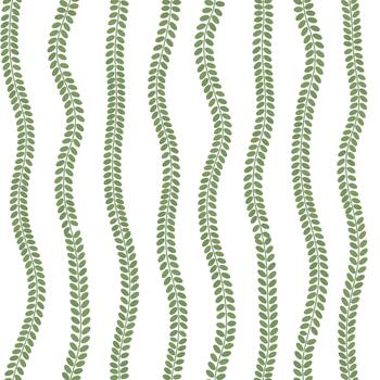 A seamless pattern of wavy, vertical green vines with small leaves creates a simple and natural background. This elegant botanical texture is perfect for wallpaper, textiles, or stationery. vector