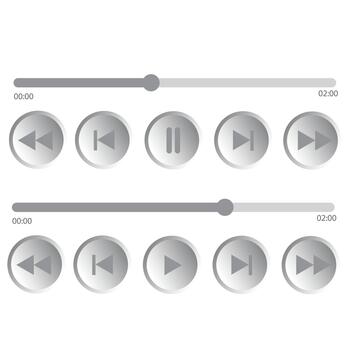 Music player buttons.Audio player for podcast or songs playlist. player loading bars with time slider.Panel interface.Play and pause button.Simple mediaplayer panel template. vector