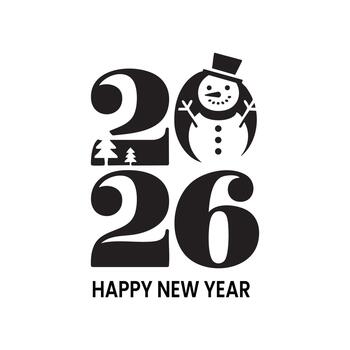 2026 New Year Snowman with Tiny Tree and Stylized Hollow Digits vector