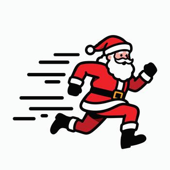 Fast Running Santa Claus Character with Speed Lines Transparent Background Comic Style Merry Christmas AND Happy New Year vector