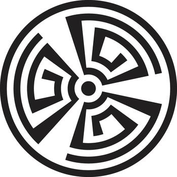 Abstract circular geometric labyrinth pattern, complex lines, central focal point. vector