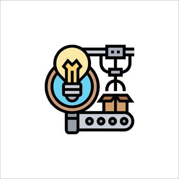 Innovation Process Automation Lightbulb Idea on Conveyor Belt, technology vector