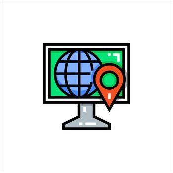 Geolocation on Computer Global Location Map Pin Icon, online vector