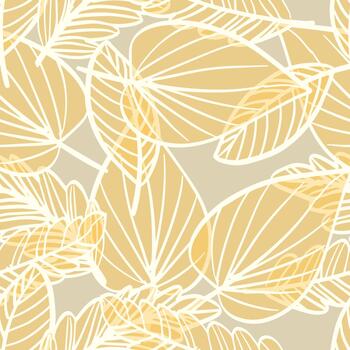 Seamless pattern with lineal hand-drawn leaf texture. vector