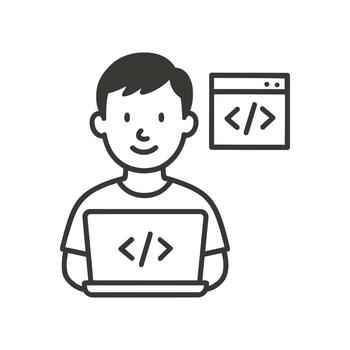 creativo garabatear ilustración de un web desarrollador a trabajo vector