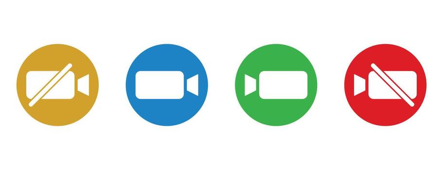 circular icons featuring a camera symbol, recording active and disabled status signs, multimedia and communication vector