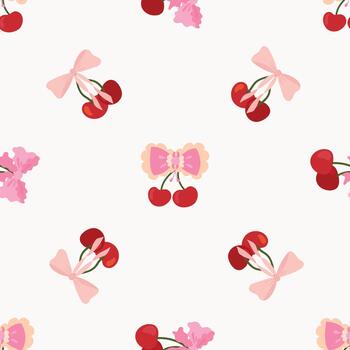 sin costura modelo con coqueta arcos y cerezas. interminable texturas para tu diseño vector