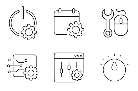 personalización controlar íconos poder calendario. llave inglesa circuito ajustes brillante. vector