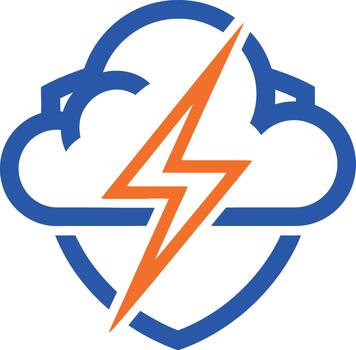 Stylized cloud with lightning bolt representing cloud computing and energy solutions logo vector