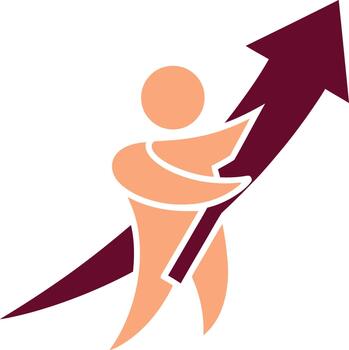 Abstract person holding a large arrow pointing upwards symbolizing growth and success vector
