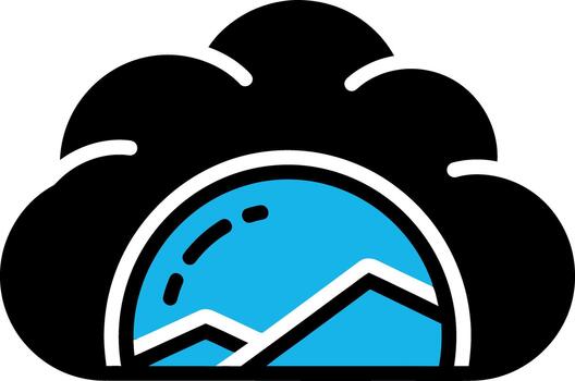 Stylized cloud icon displaying mountain peaks in a blue sky symbolizing data storage vector