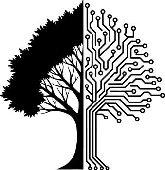 A tree with circuit board and circuit board vector