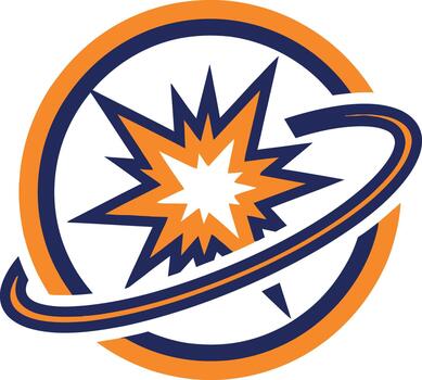 Abstract explosion icon in a circular frame representing impact energy and innovation vector