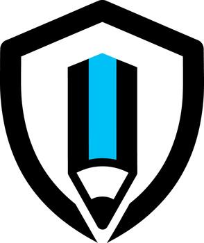Pencil icon inside a shield representing creative protection and secure design solutions vector