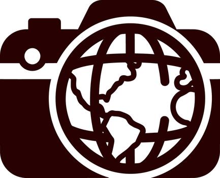 Camera lens displaying a world globe symbolizing global travel and photography passion vector
